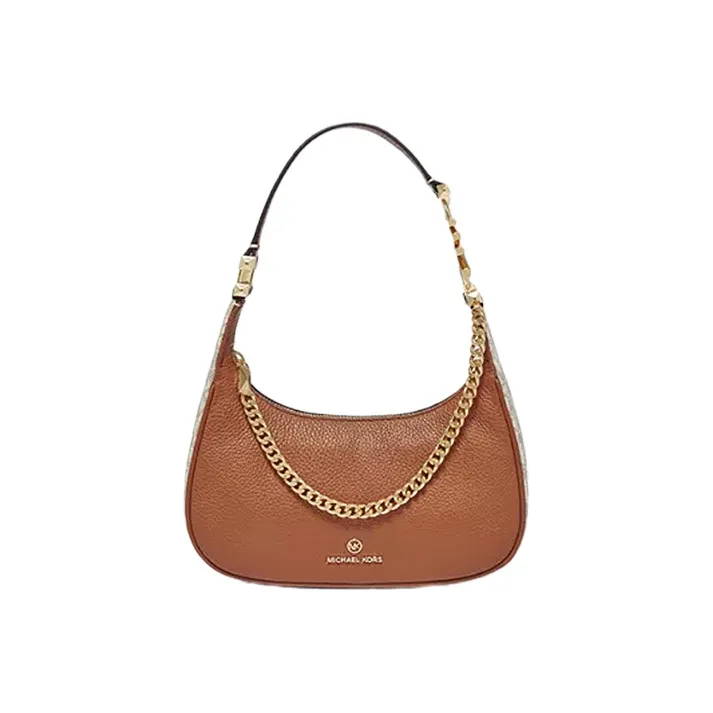 MICHAEL KORS Piper Leather Shoulder Bag Small Size Women's Acorn Brown/Vanilla White-0