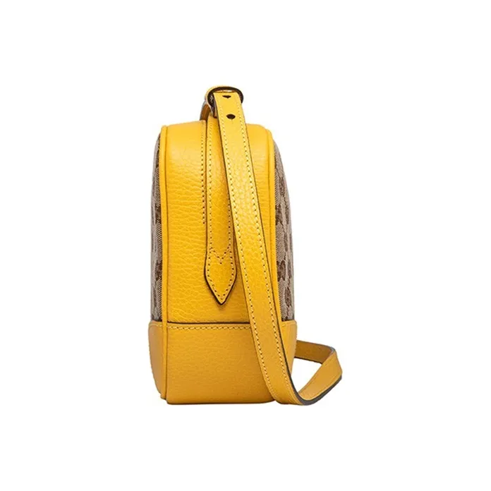 GUCCI Canvas With Leather Camera Bag, Crossbody Bag, Shoulder Bag Women's Ebony & Yellow-2