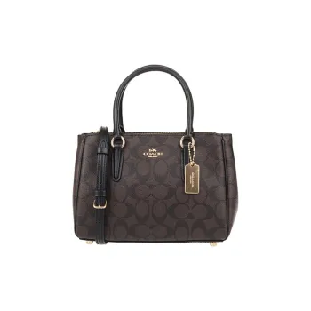 COACH Surrey Leather Shoulder Bag Crossbody Bag Handbag Medium Size Women's Brown Black
