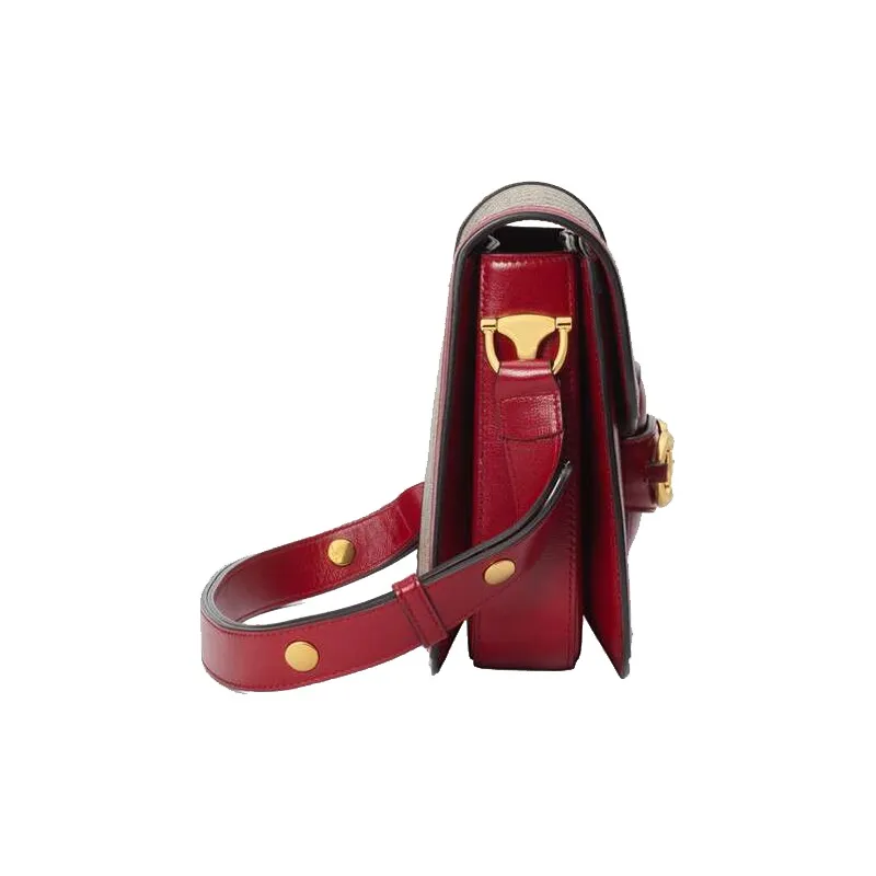 GUCCI Horsebit 1955 Canvas With Leather Saddle Bag, Shoulder Bag, Crossbody Bag Women's-3