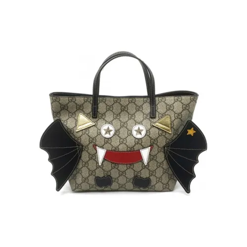 GUCCI Canvas With Leather Tote Handbag Kids' Bag Kids' Ebony & Black