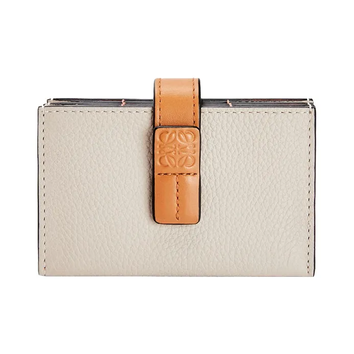 LOEWE Cow Leather Accordion Pleat Card Bag Women's Light Oat/Honey Brown-0