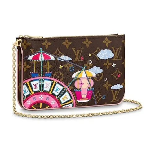 LOUIS VUITTON Double Zip Pochette Monogram Vivienne Holiday Rose Ballerine Pink