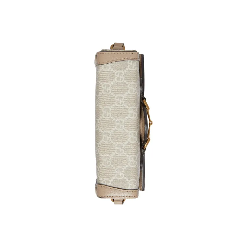 GUCCI Horsebit 1955 Canvas With Leather Trim Box Bag Shoulder Bag Crossbody Bag Mini Women's Beige/White-5
