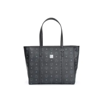 MCM Coated Canvas With Nappa Leather Tote Bag, Shopping Bag, Shoulder Bag, Handbag Medium Size Women's Black