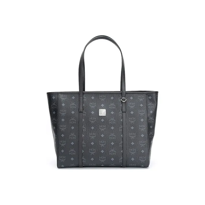 MCM Coated Canvas With Nappa Leather Tote Bag, Shopping Bag, Shoulder Bag, Handbag Medium Size Women's Black-0