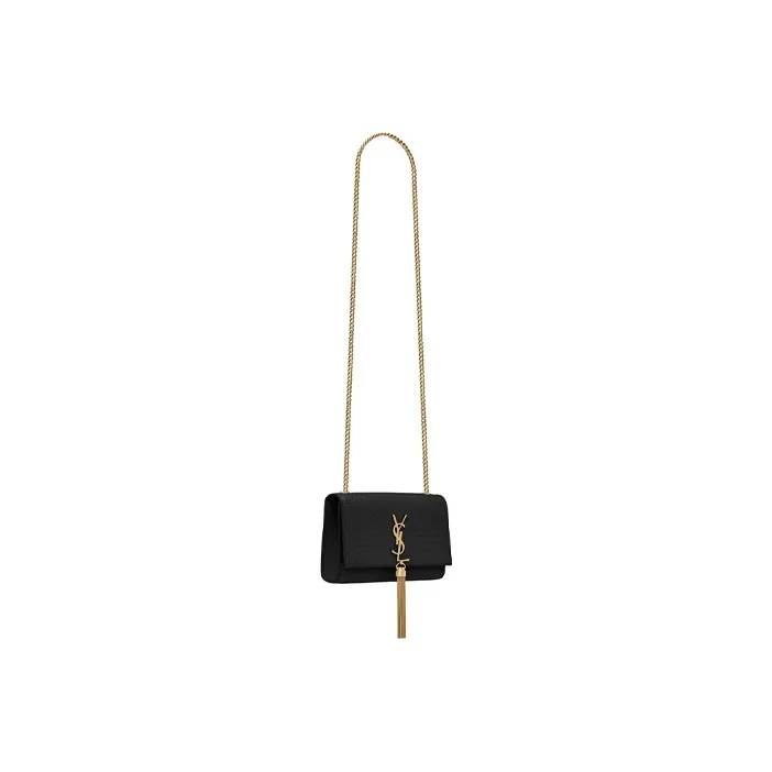 SAINT LAURENT KATE Shiny Cow Leather With Nubuck Texture Shoulder Bag, Crossbody Bag Trumpets Women's Black-2