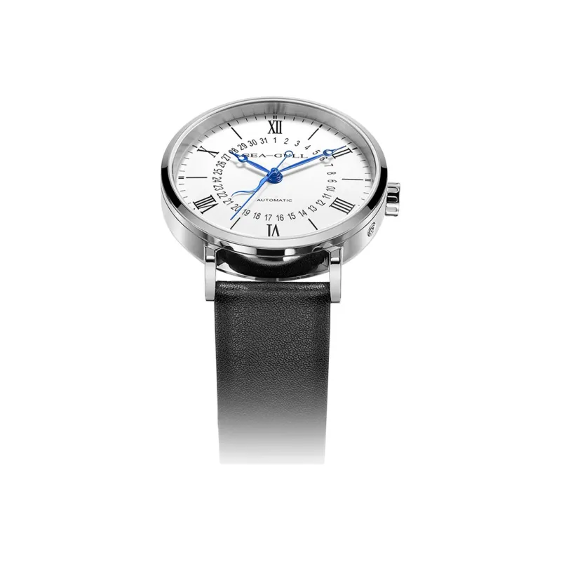 Sea Gull National Collection Automatic Mechanical Movement Genuine Leather Strap Watch Men's Watches White Dial-1