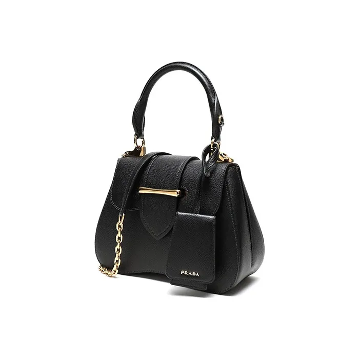 PRADA Sidonie Cow Leather Shoulder Bag Women's Black-1