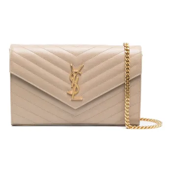 SAINT LAURENT Leather Wallet, Shoulder Bag, Crossbody Bag Regular Women's Dark Beige