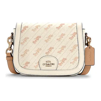 COACH Horse And Garriage Leather Saddle Bag Shoulder Bag Crossbody Bag Small Size Women's Beige