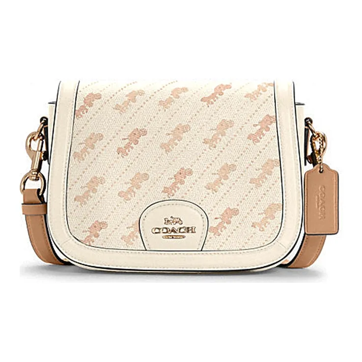 COACH Leather Saddle Bag, Shoulder Bag, Crossbody Bag Trumpets Women's Beige-0