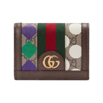GUCCI Ophidia Canvas With Leather Wallet, Card Holder Unisex Brown