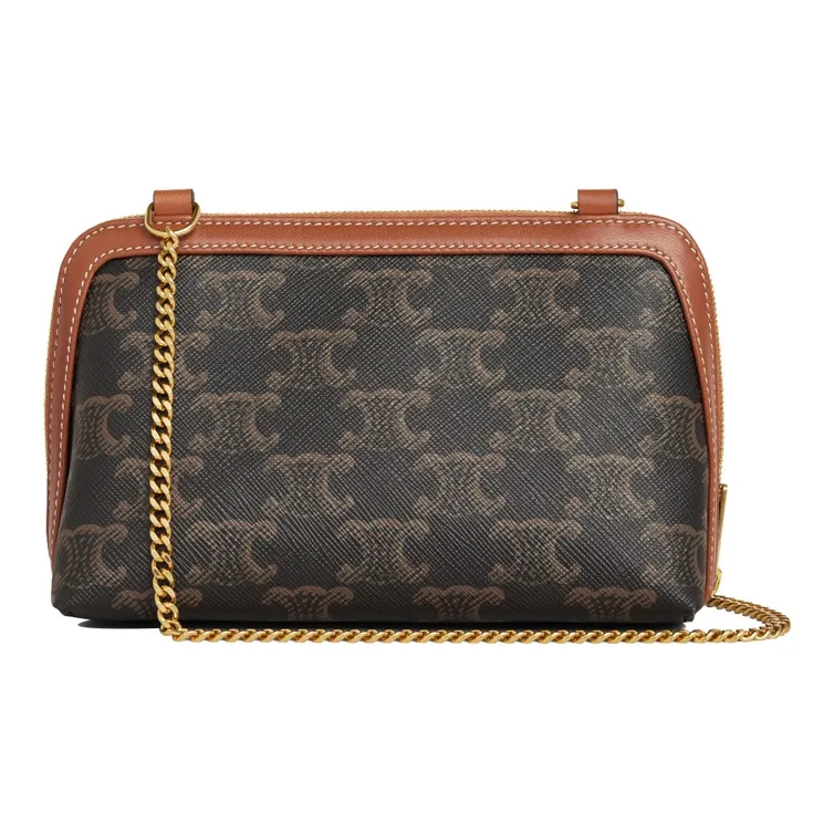 CELINE Triomphe Leather Handheld Shoulder Bag Crossbody Bag Women's Tawny-3