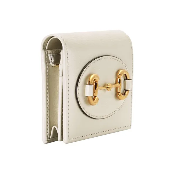 GUCCI Horsebit 1955 Leather Double-Fold Wallet Card Holder Women's White-5