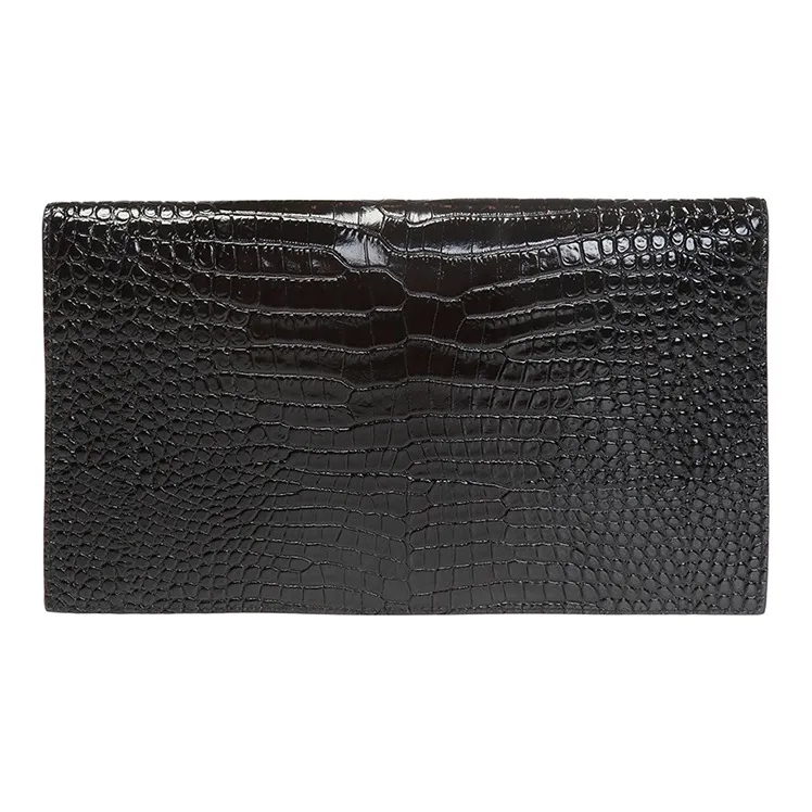 SAINT LAURENT Uptown Pouch Shiny Crocodile Look Leather Black-3