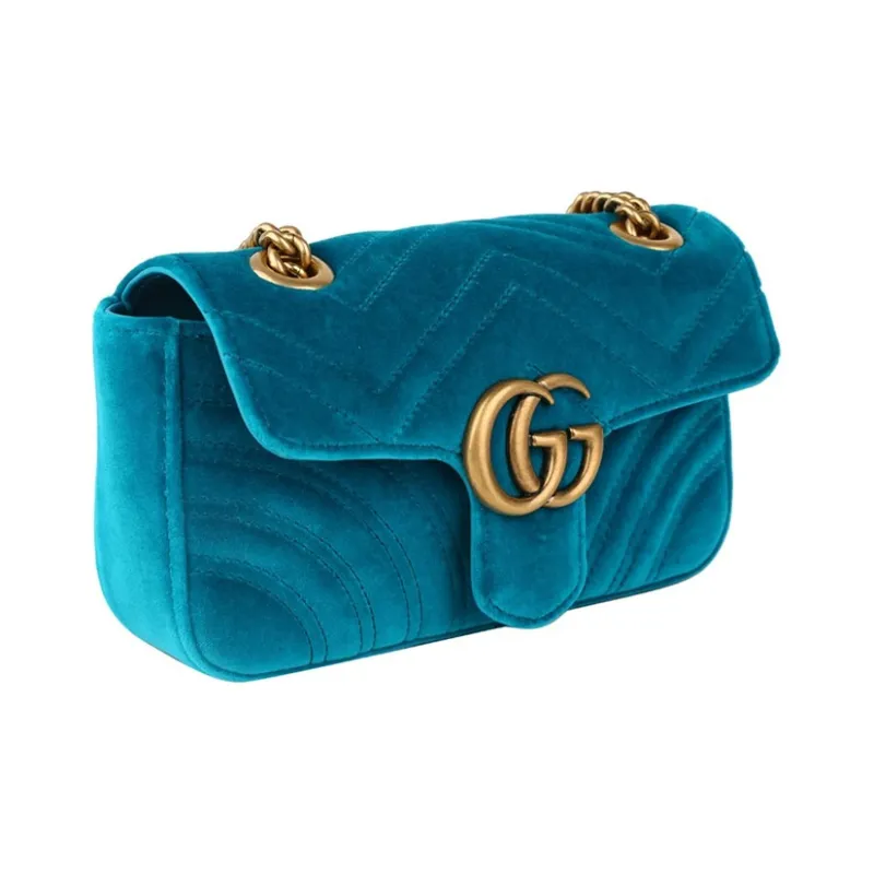 GUCCI GG Marmont Velvet Crossbody Bag Shoulder Bag Women's Peacock Blue-2