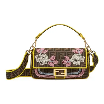 FENDI Baguette Jacquard Canvas Baguette Bag Portable Crossbody Bag Shoulder Bag Women's Brown/Yellow
