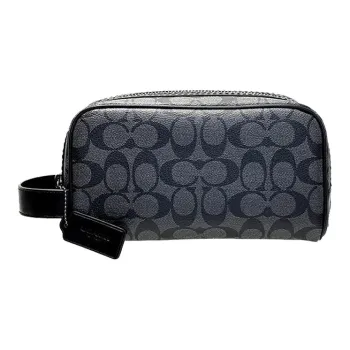 COACH Travel Kit PVC With Canvas And Leather Travel Bag, Toiletry Bag, Makeup Bag Small Size Unisex Black