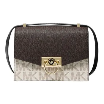 MICHAEL KORS Hendri Artificial Leather Messenger Bag, Shoulder Bag, Crossbody Bag Women's Dark Brown & Vanilla White