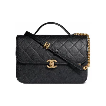 CHANEL Caviar Cow Leather Flap Bag, Tofu Bag, Handbag, Shoulder Bag, Crossbody Bag Women's Black