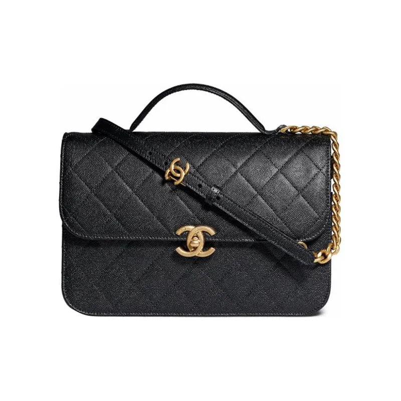 CHANEL Caviar Cow Leather Flap Bag, Tofu Bag, Handbag, Shoulder Bag, Crossbody Bag Women's Black-0