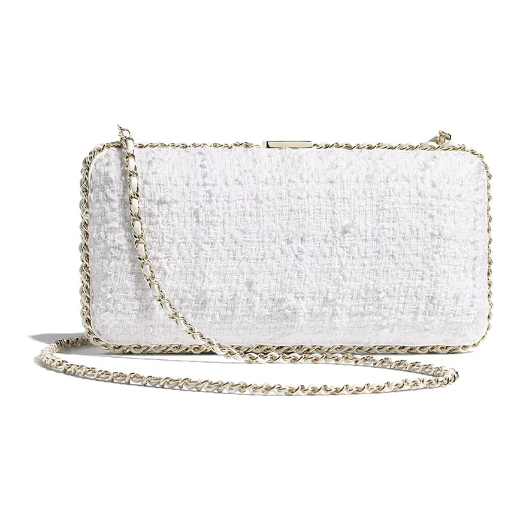 CHANEL Woolen Pearl Box, Runway Style Evening Bag Women's White-1