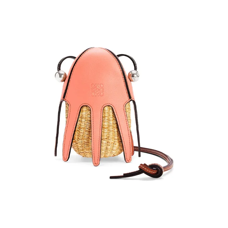 LOEWE Anagram Cow Leather Anagram Embossed Vacation Bag Shoulder Bag Crossbody Bag Mini Women's Natural & Grapefruit-0