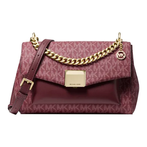 MICHAEL KORS Lita Coated Canvas Shoulder Bag Crossbody Bag Medium Size Women's Berry Red