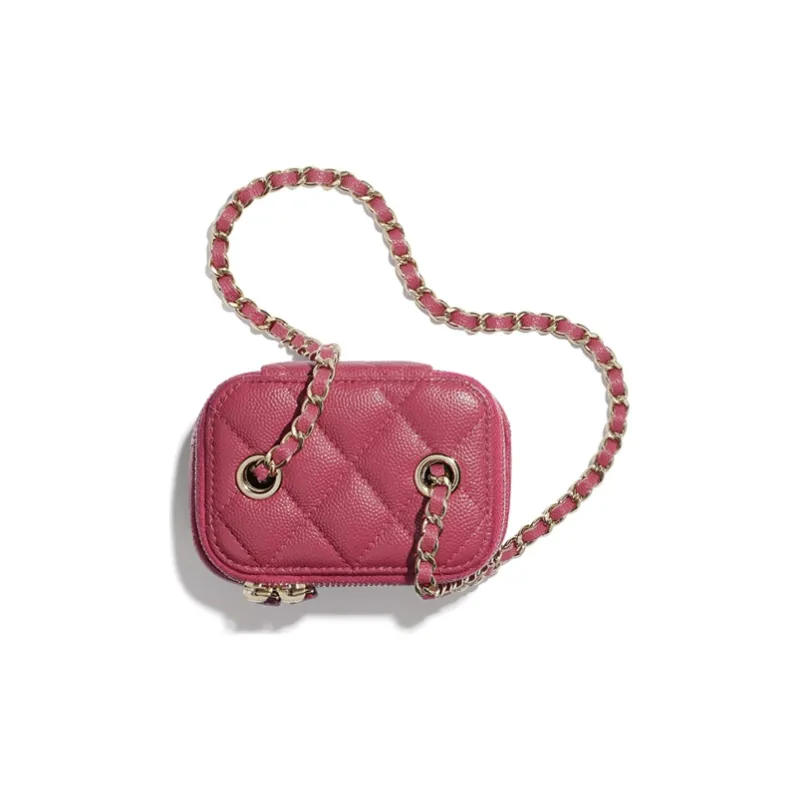 CHANEL Caviar Leather Box Chain Bag, Shoulder Bag Mini Women's Dark Pink-1