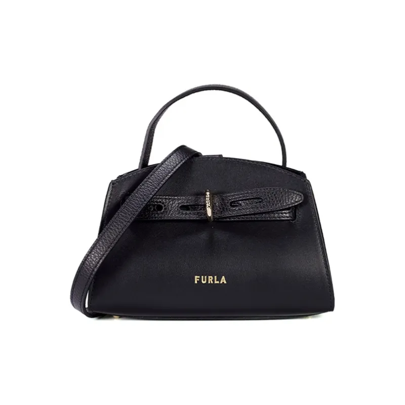 Furla Margherita Collection Pebble Texture Cow Leather Shoulder Bag, Crossbody Bag, Handbag Mini Women's Black-0