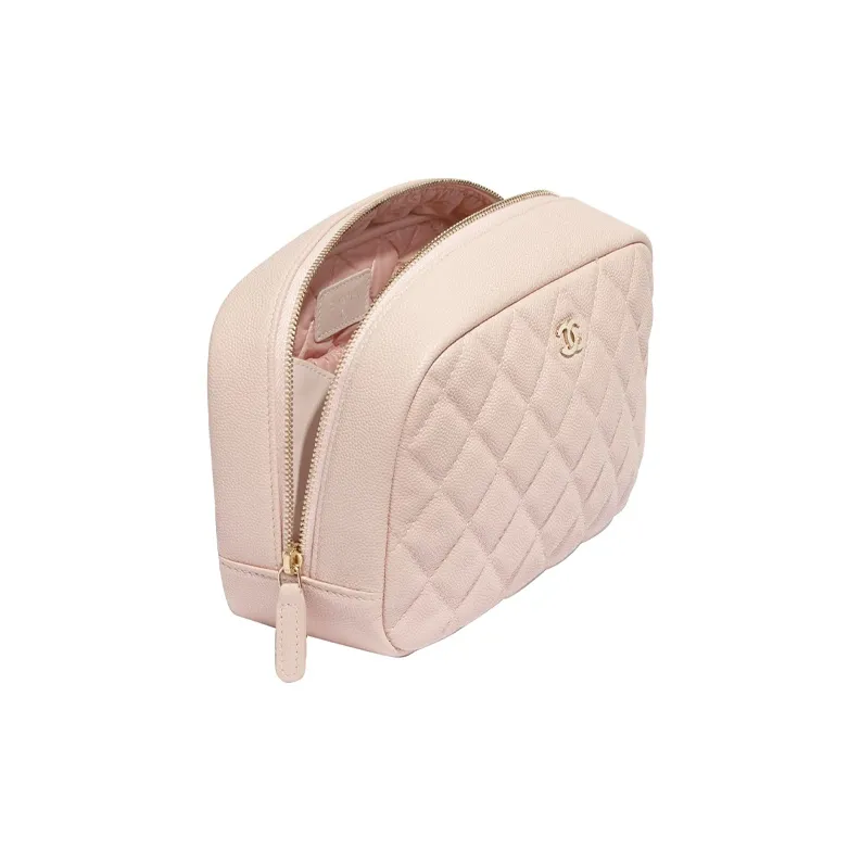 CHANEL Grain Embossed Caviar Calfskin With Metal Pouch, Zipper Clutch Women's Pink-2