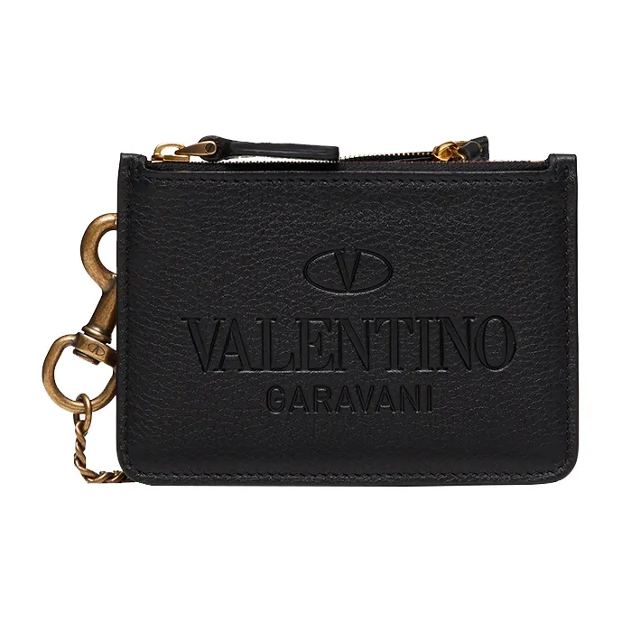 Valentino Calfskin Card Holder Men's Black-0