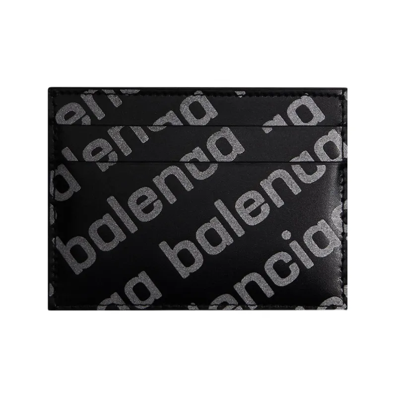 Balenciaga Allover Logo Print Cardholder Black/Silver tone-2