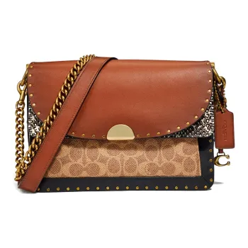 COACH Dreamer Snakeskin Print Patchwork Shoulder Bag Crossbody Bag Medium Size Women's Brown Multicolor
