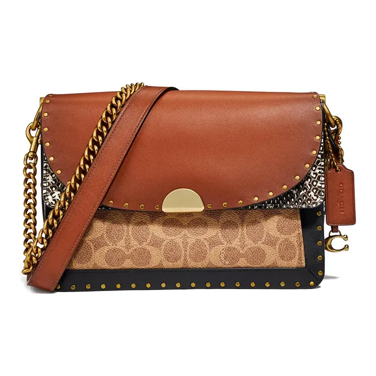 COACH Dreamer Snakeskin Print Patchwork Shoulder Bag Crossbody Bag Medium Size Women's Brown Multicolor-0