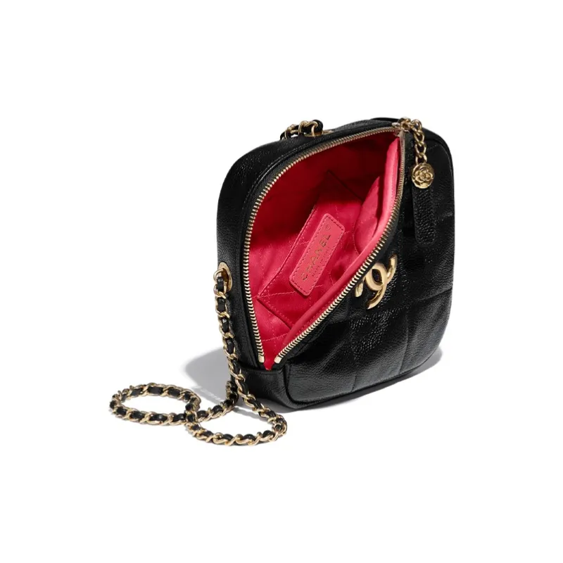 CHANEL Grain Embossed Cow Leather Diamond Bag, Fanny Pack, Shoulder Bag Trumpets Unisex Black-2