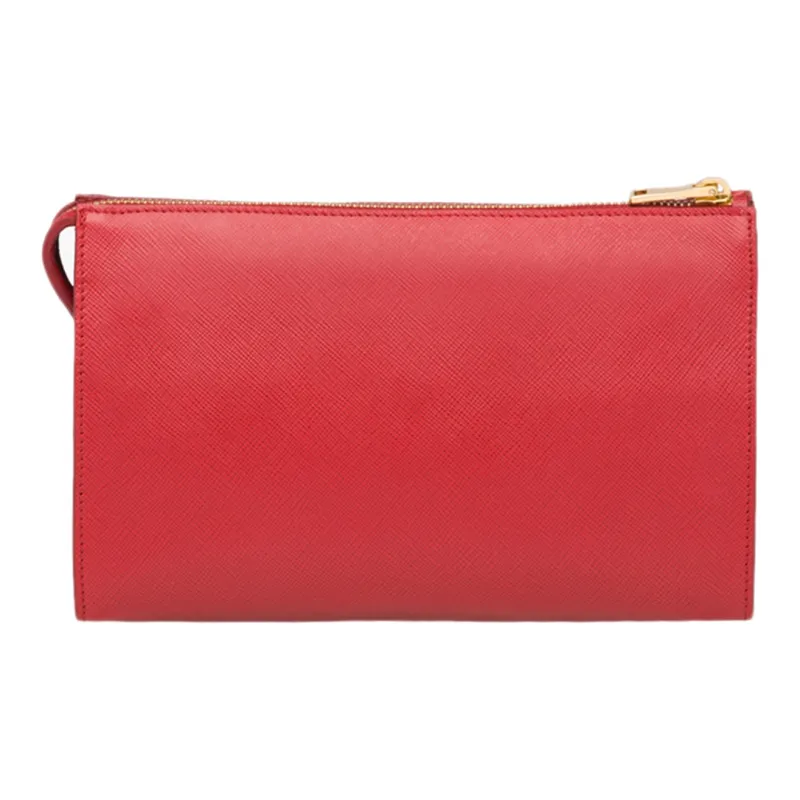 PRADA Cow Leather Clutch Women's Red-1