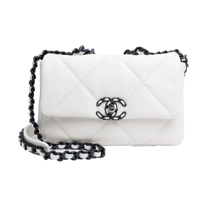 CHANEL 21K Winter Cow Leather Shoulder Bag, Crossbody Bag Women's White-0