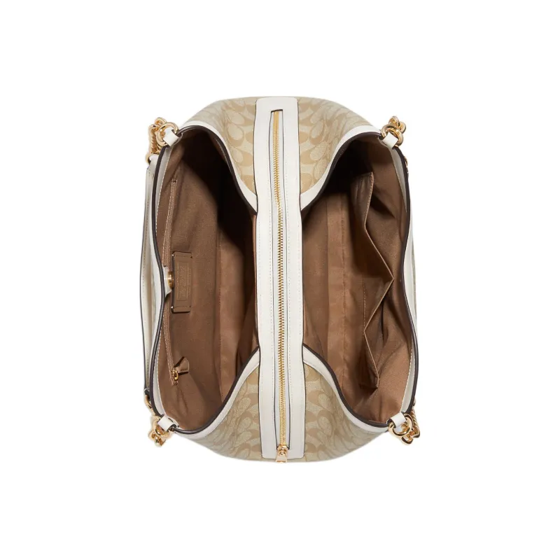 COACH Kristy Canvas With Leather Bucket Bag, Handbag, Shoulder Bag Tubas Women's Light Khaki & White-4