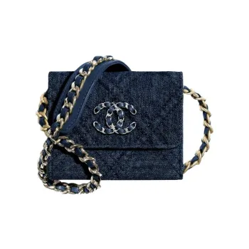 CHANEL Denim Fabric Coin Purse, Crossbody Bag, Shoulder Bag Unisex Dark Blue