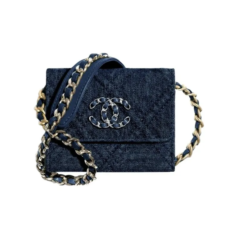 CHANEL Denim Fabric Coin Purse, Crossbody Bag, Shoulder Bag Unisex Dark Blue-0