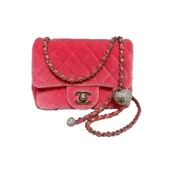 CHANEL Classic Flap CF Velour Mini Square Flap Bag, Shoulder Bag, Crossbody Bag Women's Coral Pink