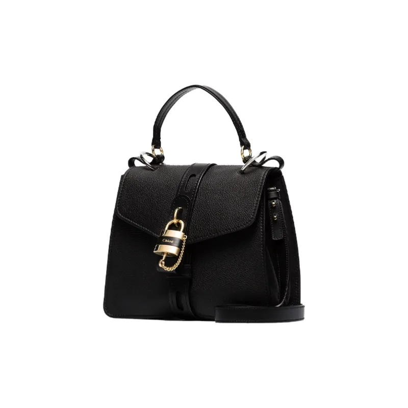 Chloe Cow Leather Shoulder Bag Small Size Women's Black-1