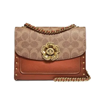 COACH Parker Canvas With Leather Shoulder Bag Crossbody Bag Small Size Women's Khaki & Brown Monogram