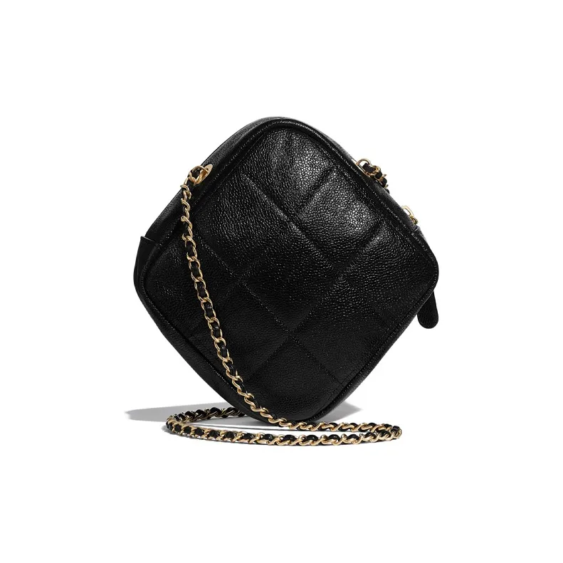 CHANEL Grain Embossed Cow Leather Diamond Bag, Fanny Pack, Shoulder Bag Trumpets Unisex Black-1