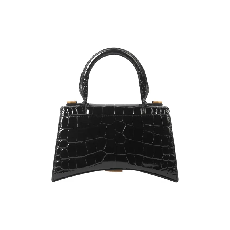 Balenciaga Crocodile Embossed Hourglass Top Handle Xs Black-1