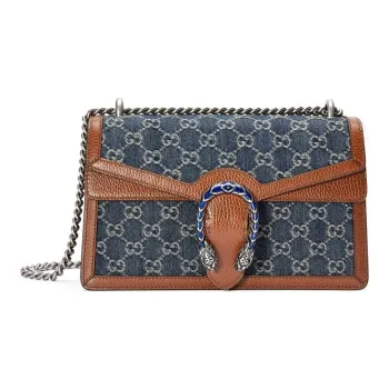 GUCCI Dionysus Denim With Leather Shoulder Bag Crossbody Bag Small Size Women's Gray Blue & Brown