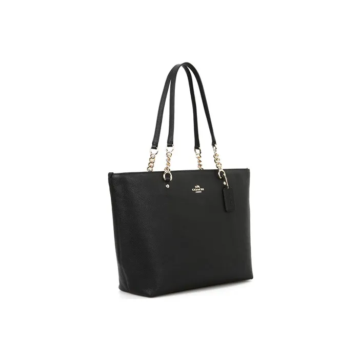 COACH Sophia Pebbled Leather Canvas Bag Shopping Bag Chain One Shoulder Tote Large Size Women's Black-1