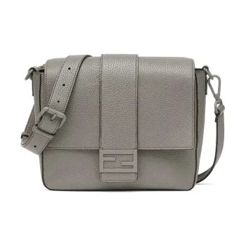 FENDI Baguette Calfskin Baguette Bag Messenger Bag Shoulder Bag Crossbody Bag Medium Size Men's Gray